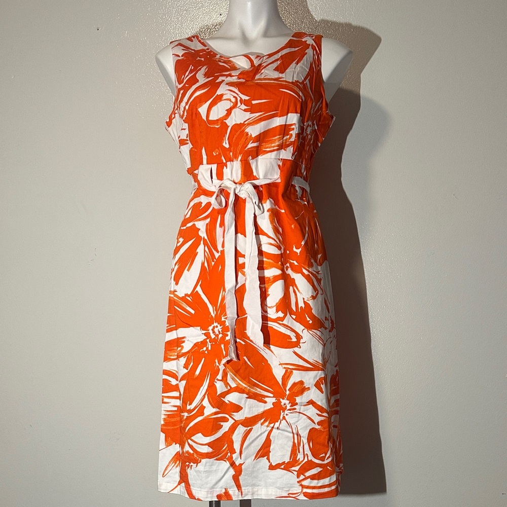 Vibrant Orange Floral Midi Dress